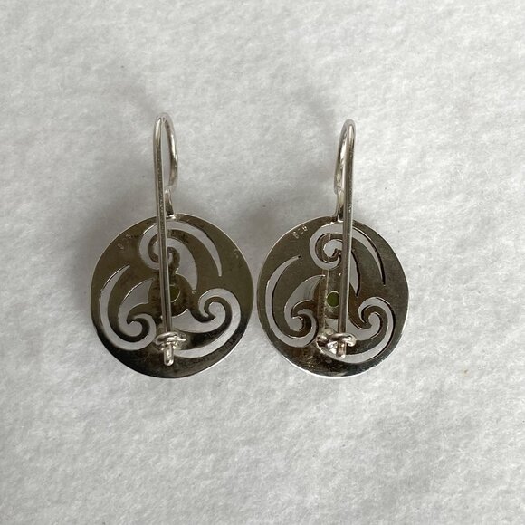Sterling Silver 925 Round Peridot Pierced Celtic Style Dangle Drop Earrings - Picture 8 of 16
